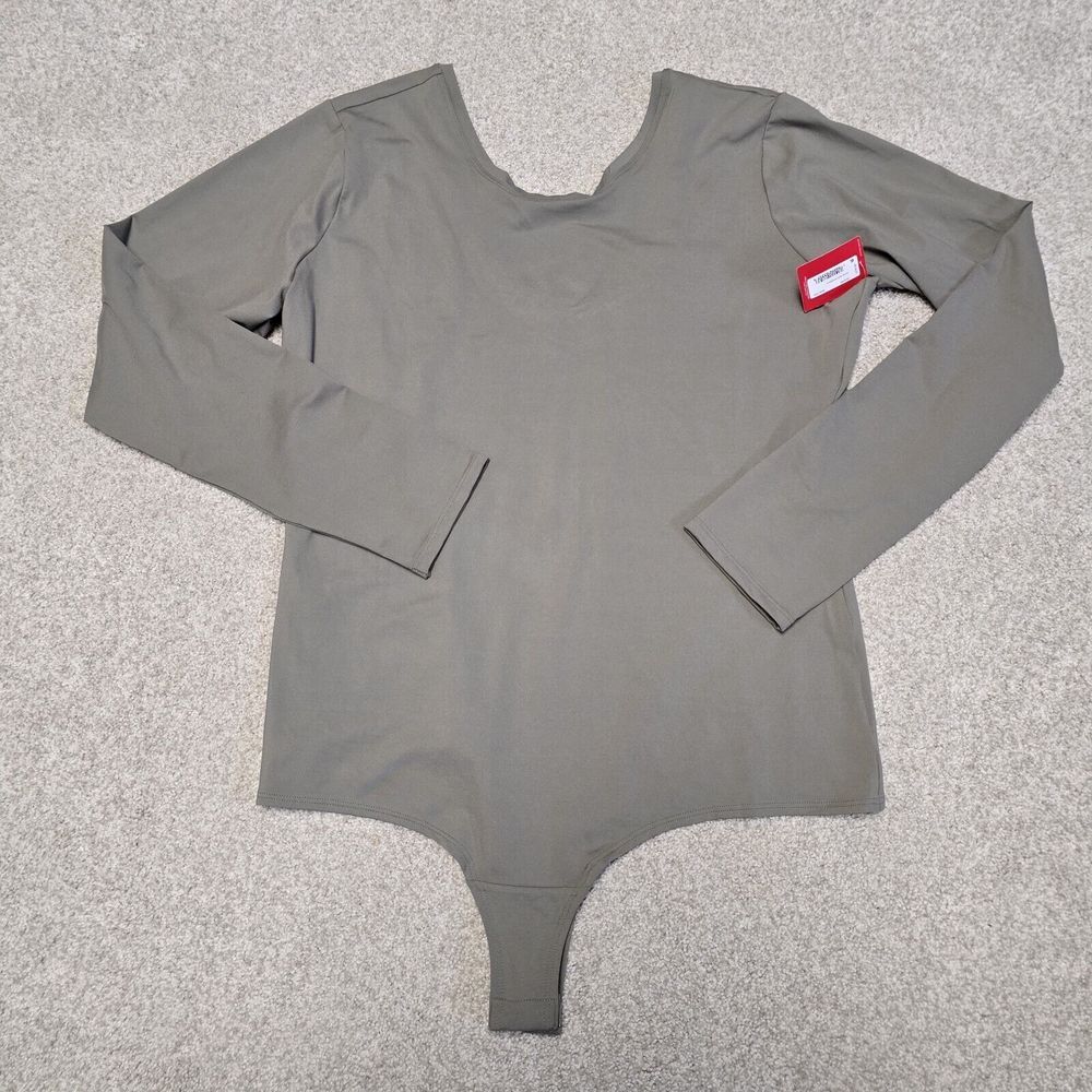 Spanx Womens Scoop Neck Long Sleeve Bodysuit Dusty‎ Olive Sz 2X NWT Minimalist